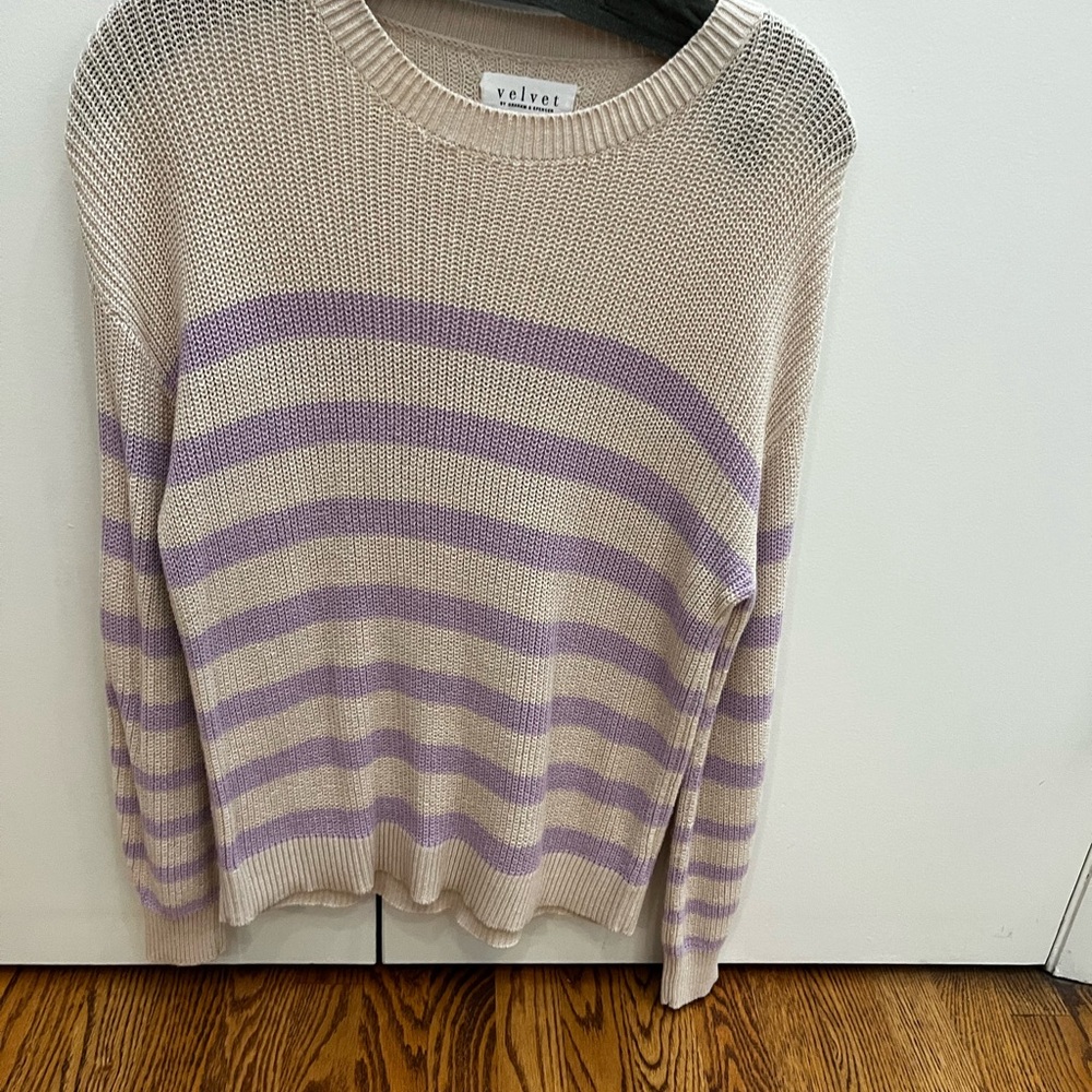 Velvet by Graham & Spencer Striped Sweater - Cream and Purple